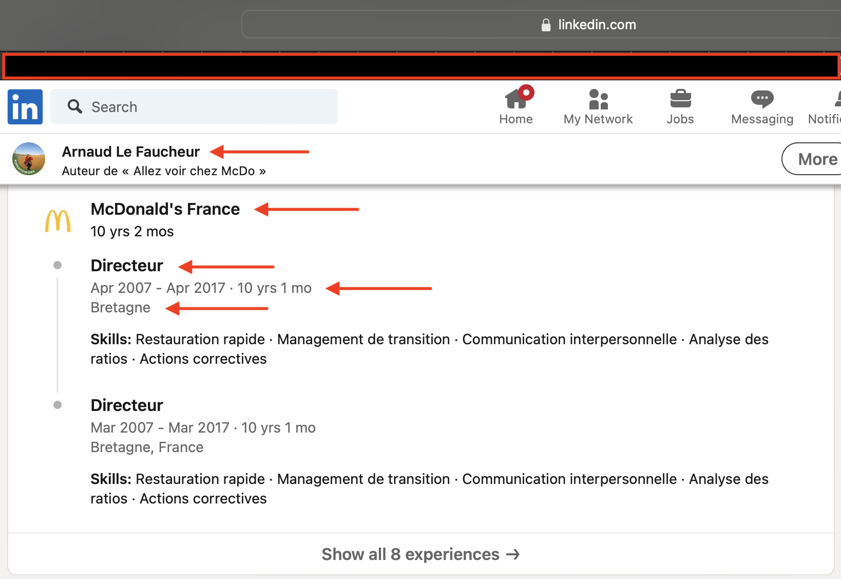 Arnaud Le Faucheur LinkedIn showing McDonald&rsquo;s employment
