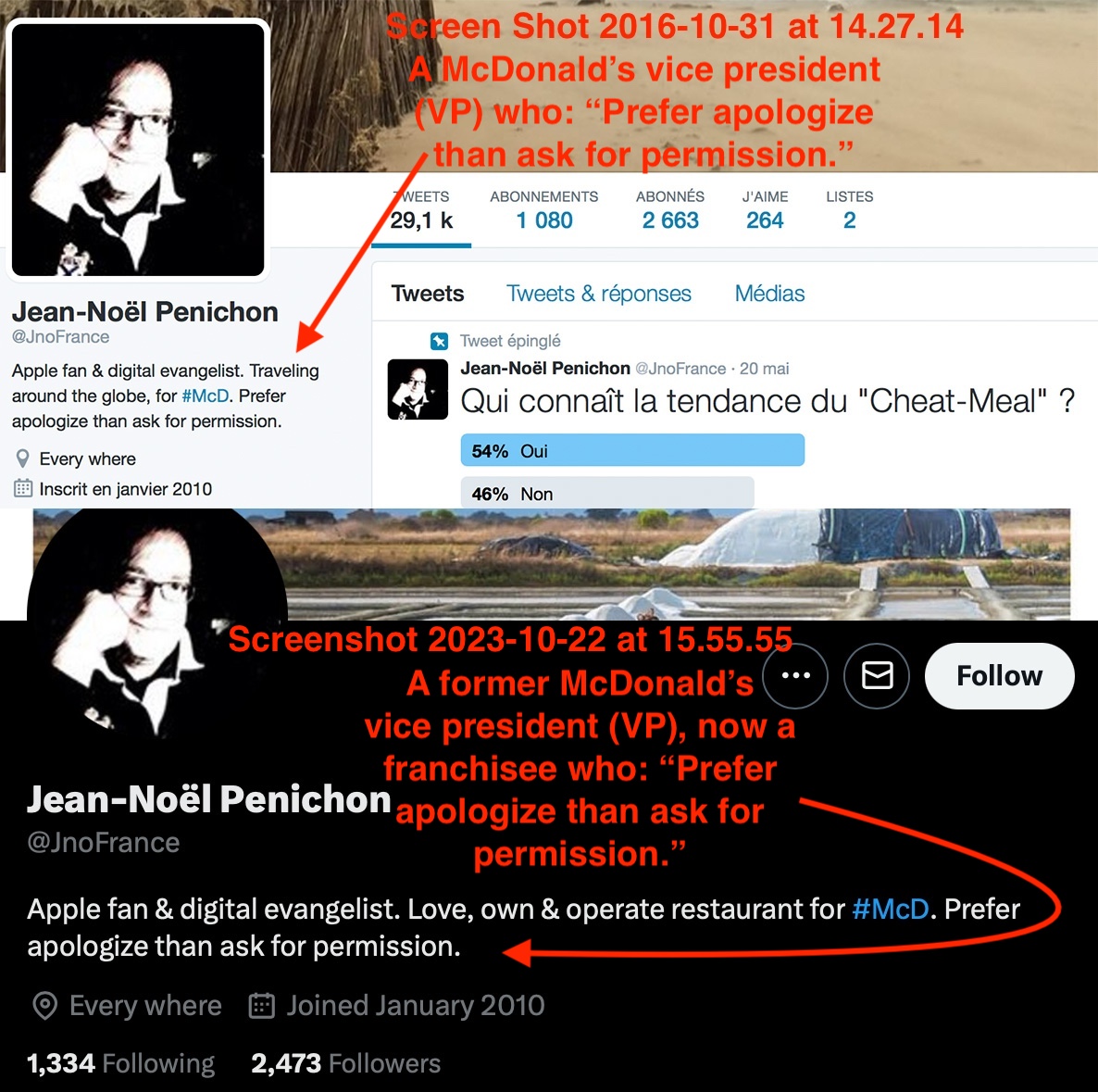 Penichon Twitter bio - prefers to apologize than ask permission